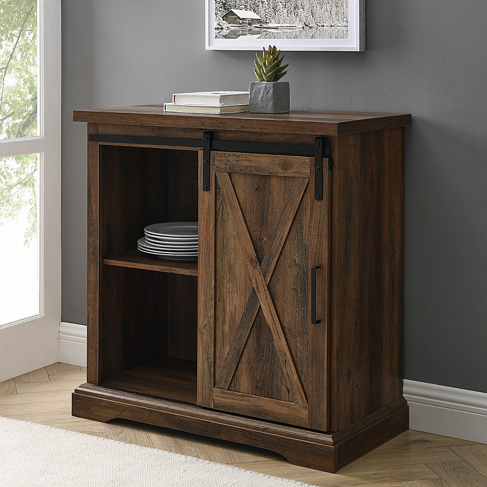 Alt View 14. Walker Edison - Rustic Farmhouse Sliding Door Buffet Cabinet - Rustic Oak.