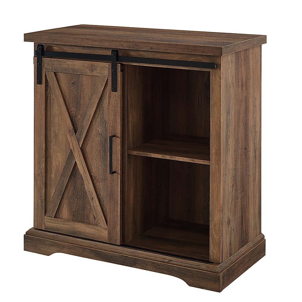 Left. Walker Edison - Rustic Farmhouse Sliding Door Buffet Cabinet - Rustic Oak.
