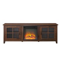 Walker Edison - 70" Traditional Glass Door Cabinet Fireplace TV Stand for Most TVs up to 80" - Dark Walnut - Front_Zoom
