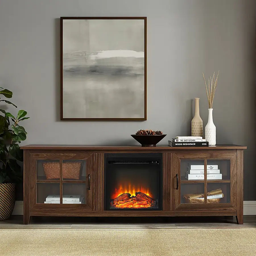 Alt View 14. Walker Edison - 70" Traditional Glass Door Cabinet Fireplace TV Stand for Most TVs up to 80" - Dark Walnut.