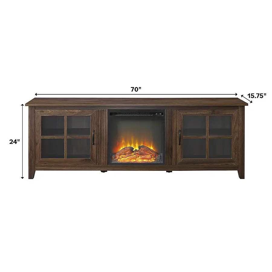 Alt View 17. Walker Edison - 70" Traditional Glass Door Cabinet Fireplace TV Stand for Most TVs up to 80" - Dark Walnut.