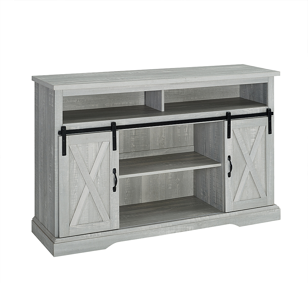 Angle View: Walker Edison - Sliding Barn Door Highboy Storage Console for Most TVs Up to 56" - Stone Gray