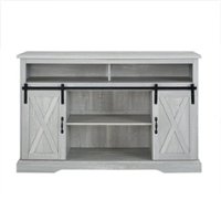 Walker Edison - Sliding Barn Door Highboy Storage Console for Most TVs Up to 56" - Stone Gray - Front_Zoom