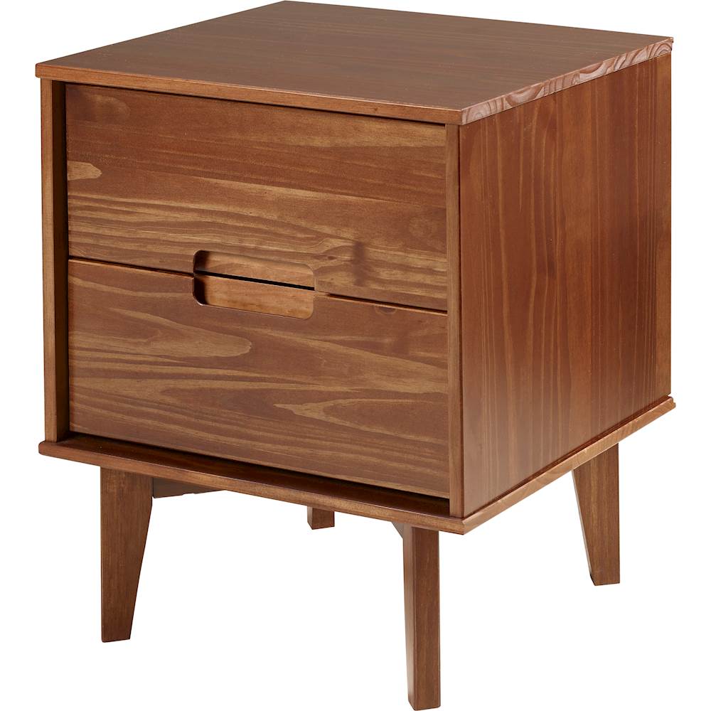 Left View: Walker Edison - Mid Century Modern Square Wood 2-Drawer End Table - Walnut
