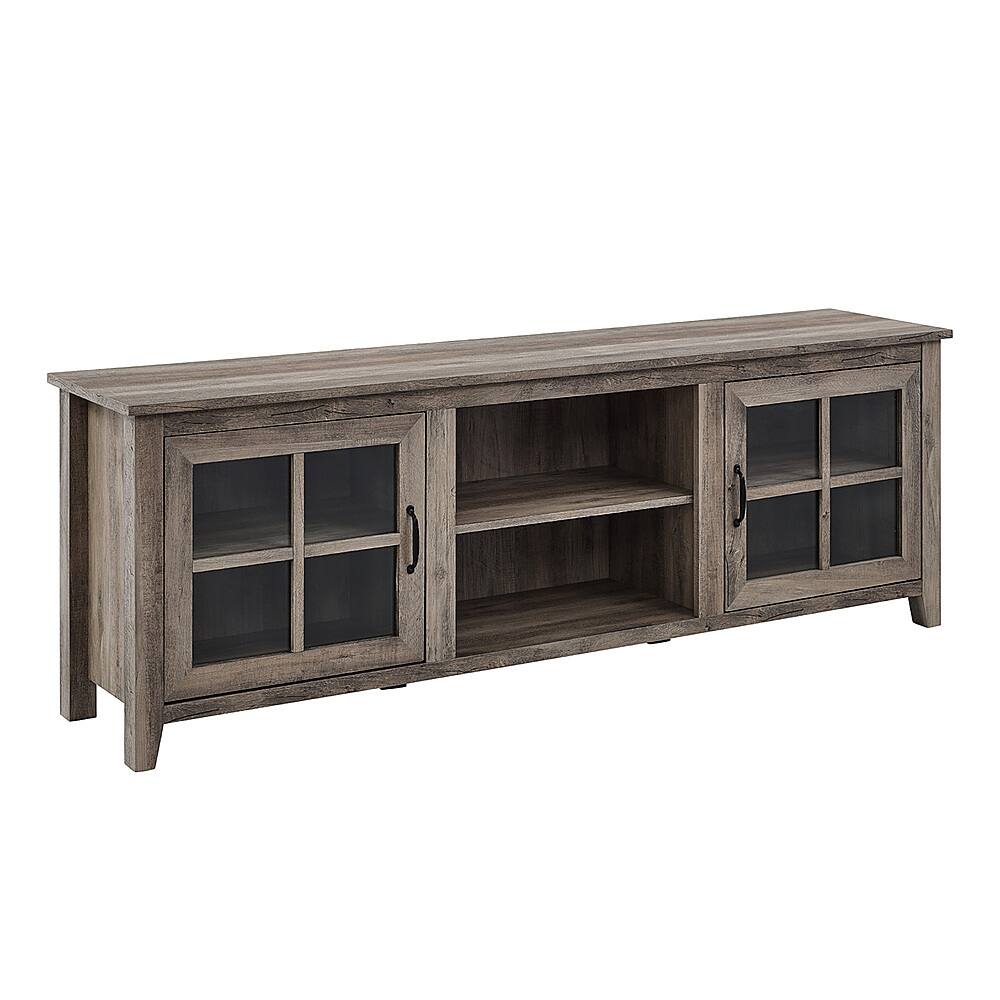 Angle. Walker Edison - 70" Farmhouse Glass Door TV Stand Console for Most TVs Up to 80" - Grey Wash.
