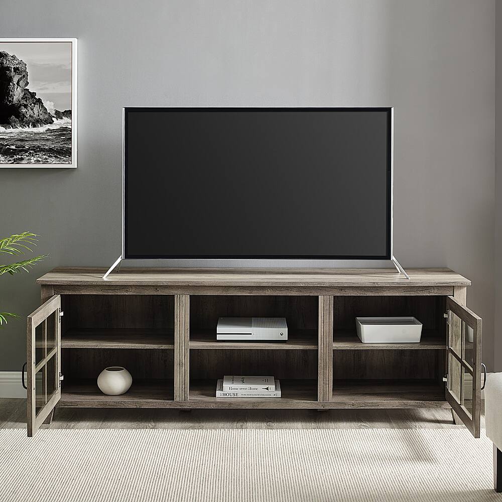 Alt View 12. Walker Edison - 70" Farmhouse Glass Door TV Stand Console for Most TVs Up to 80" - Grey Wash.