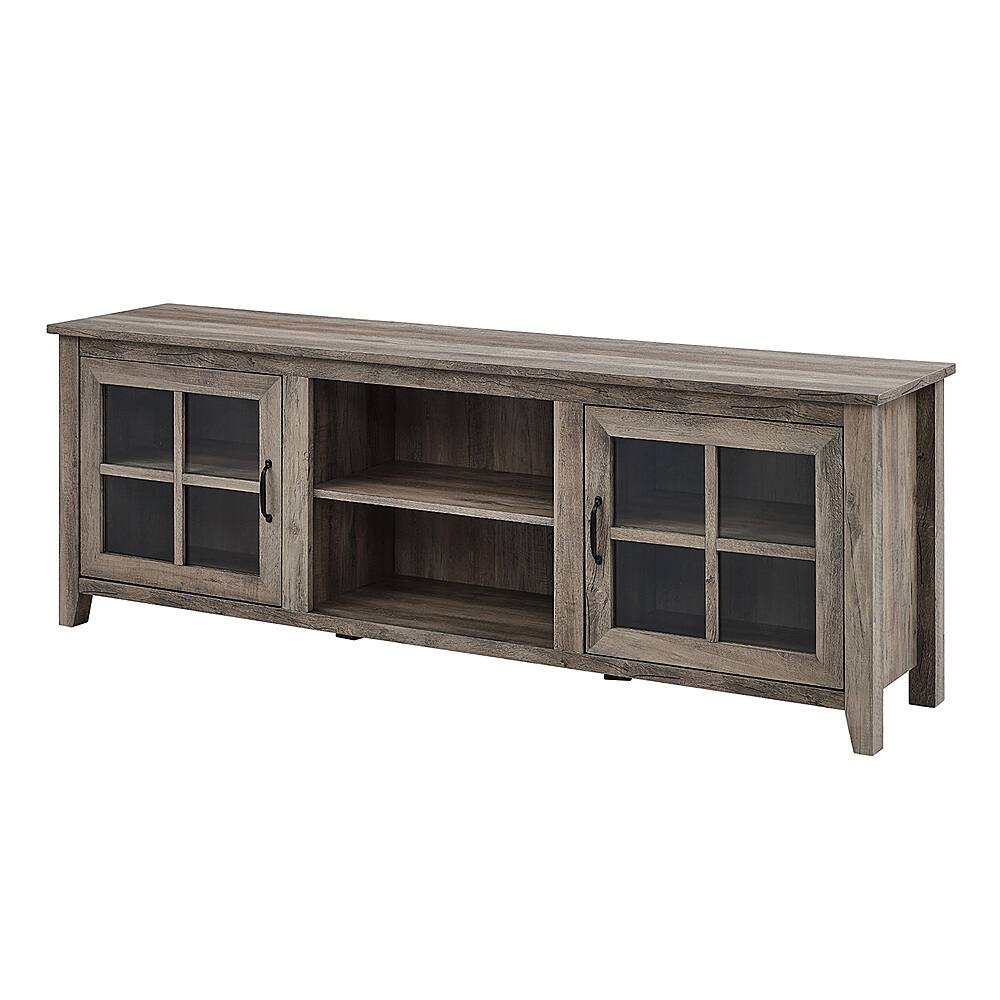 Left. Walker Edison - 70" Farmhouse Glass Door TV Stand Console for Most TVs Up to 80" - Grey Wash.