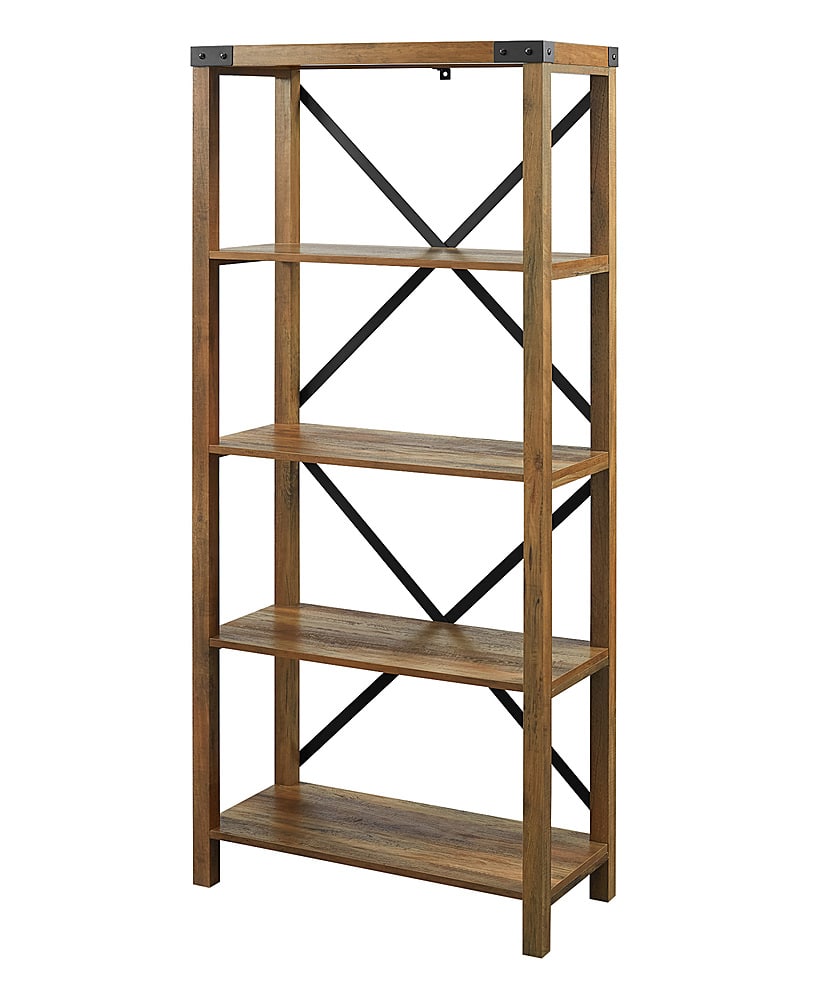 Left View: Walker Edison - Farmhouse 4-Shelf Bookcase - Rustic Oak