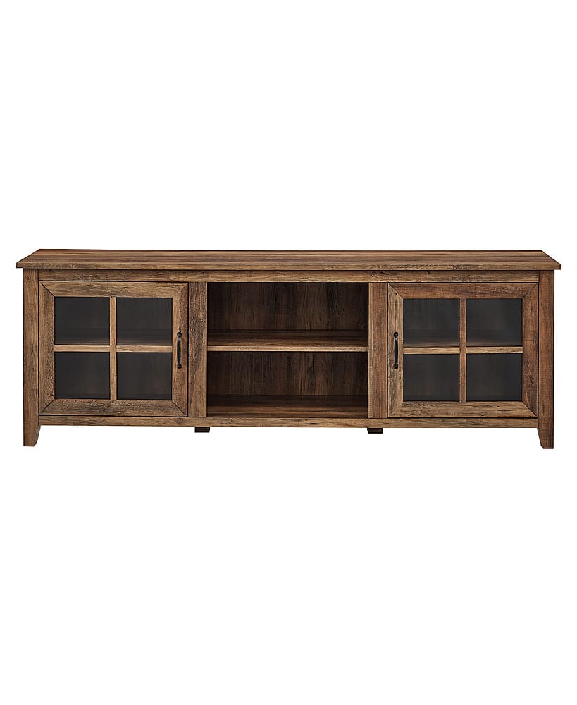 Front. Walker Edison - 70" Farmhouse Glass Door TV Stand Console for Most TVs Up to 80" - Rustic Oak.