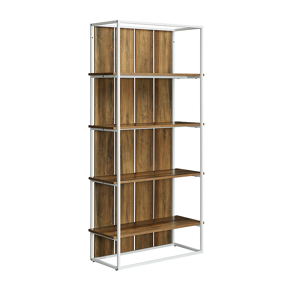 Angle View: Walker Edison - Shiplap Wood and Metal 4-Shelf Bookcase - Rustic Oak/White