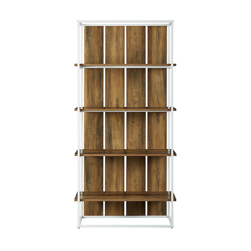 Walker Edison - Shiplap Wood and Metal 4-Shelf Bookcase - Rustic Oak/White