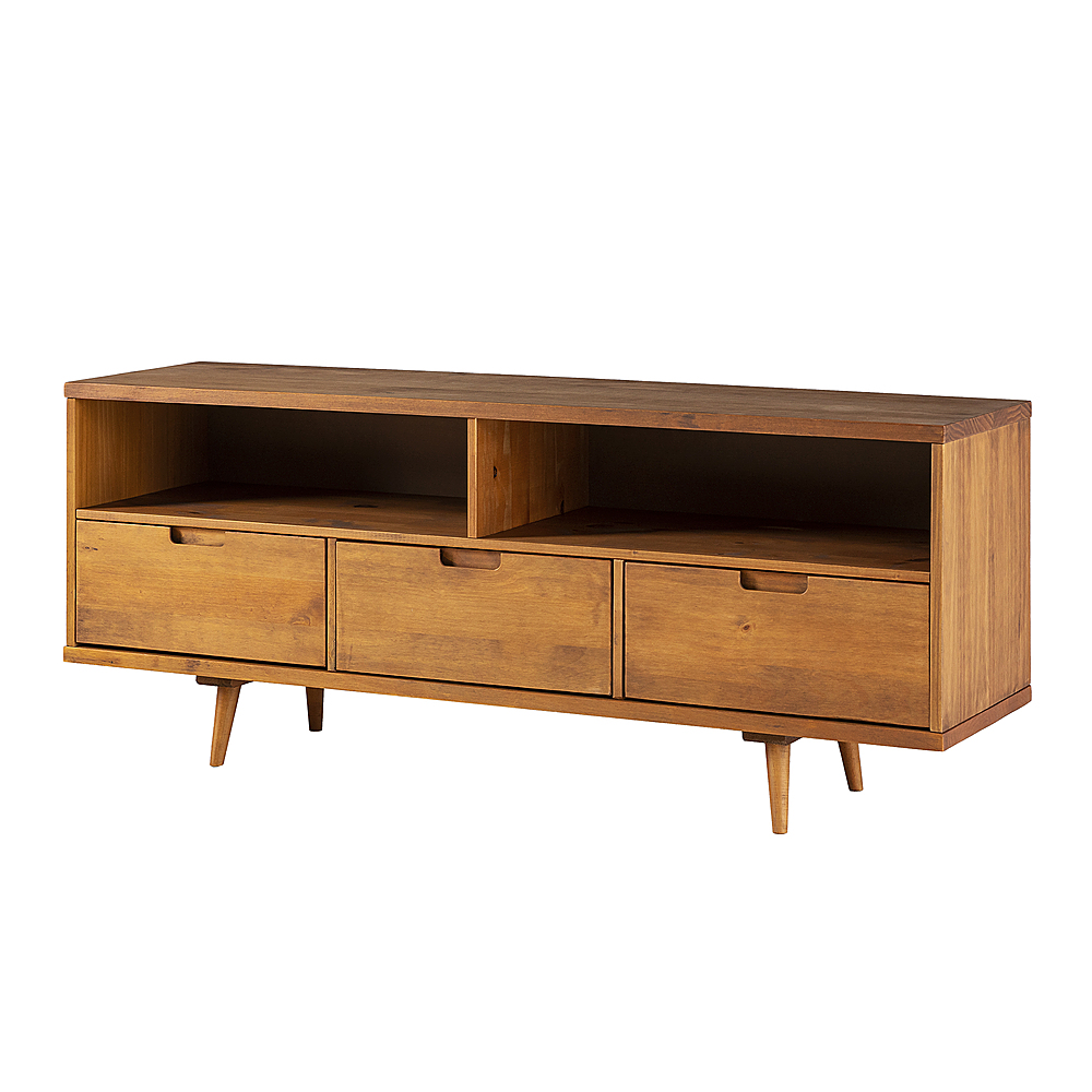 Left View: Walker Edison - Mid Century Solid Wood TV Stand - Caramel
