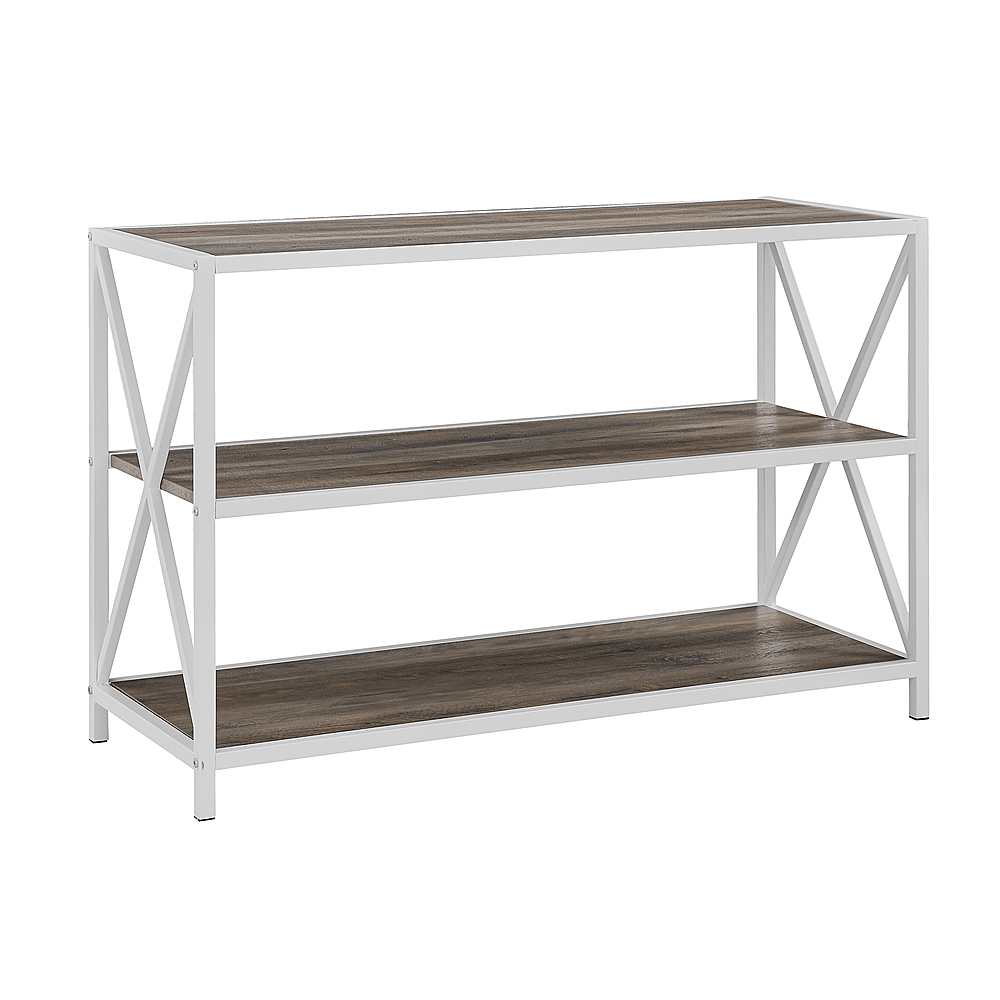 Walker Edison Industrial Metal And Wood, White Wood 3 Shelf Bookcase