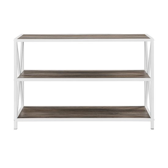 Walker Edison Industrial Metal And Wood, White 3 Shelf Bookcase Wide