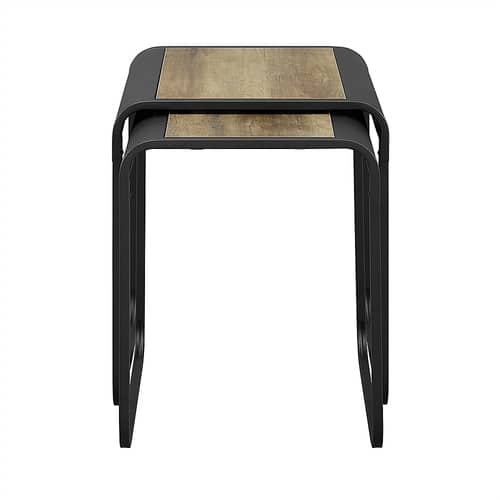 Walker Edison - Curved Nesting Metal Side Table (Set of 2) - Rustic Oak/Black