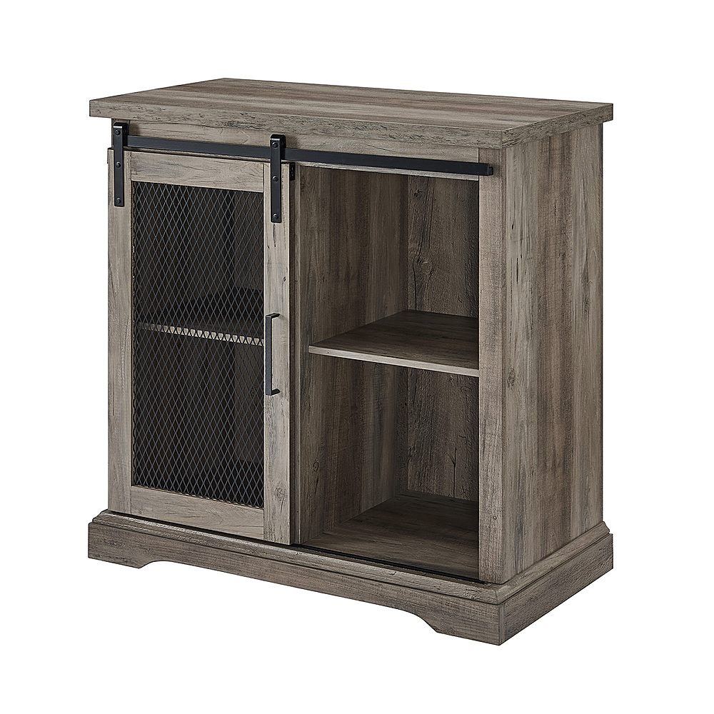 Left View: Walker Edison - Sliding Metal Mesh Door Modern Buffet Cabinet - Gray Wash