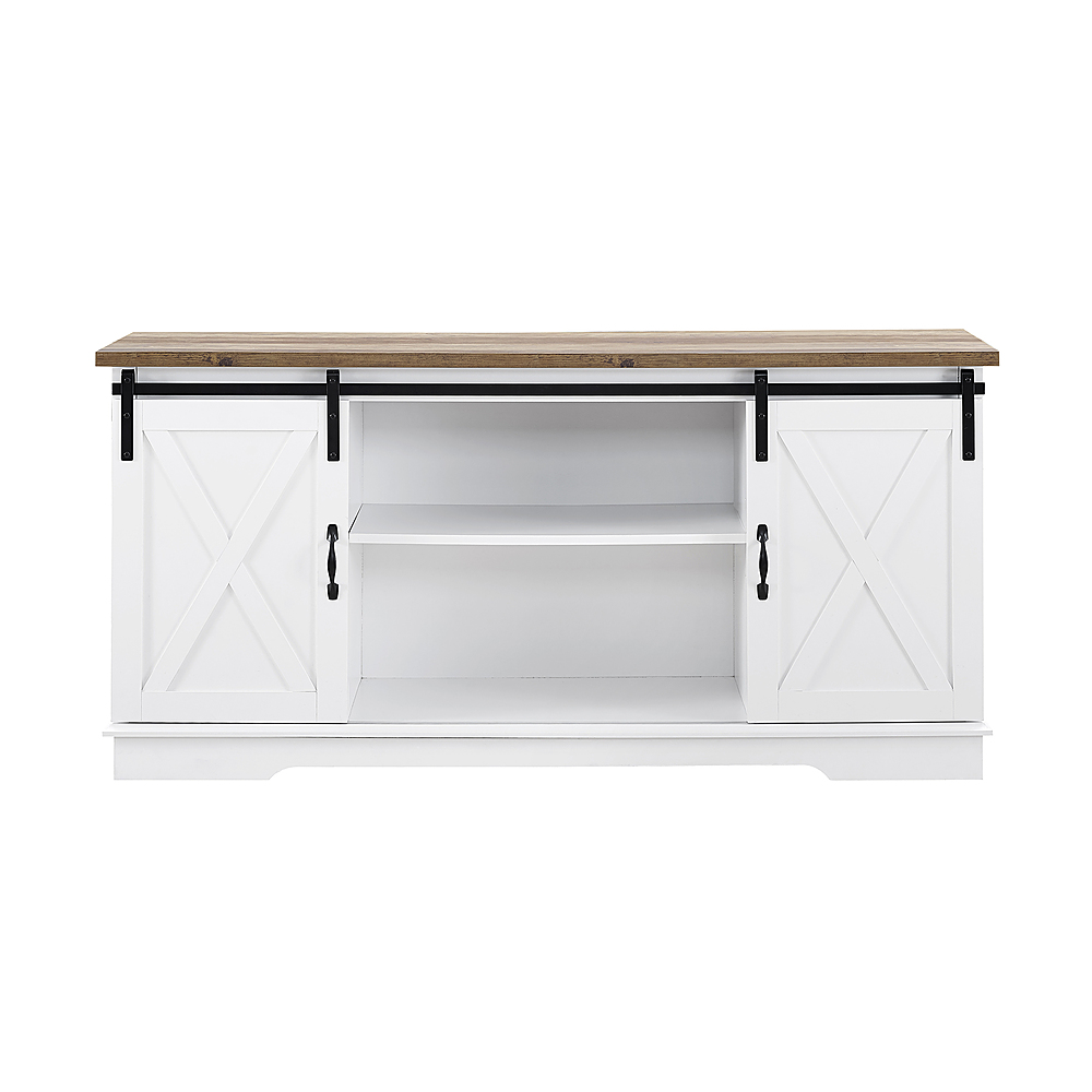Walker Edison - Industrial Farmhouse Sliding Door TV Stand for Most TVs up to 65" - Bright White Brown