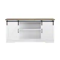 Walker Edison - 58" Modern Farmhouse Sliding Door TV Stand for Most TVs up to 65" - Bright White Brown - Front_Zoom