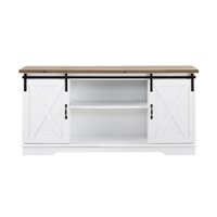 Walker Edison - Industrial Farmhouse Sliding Door TV Stand for Most TVs up to 65" - Bright White Brown - Front_Zoom