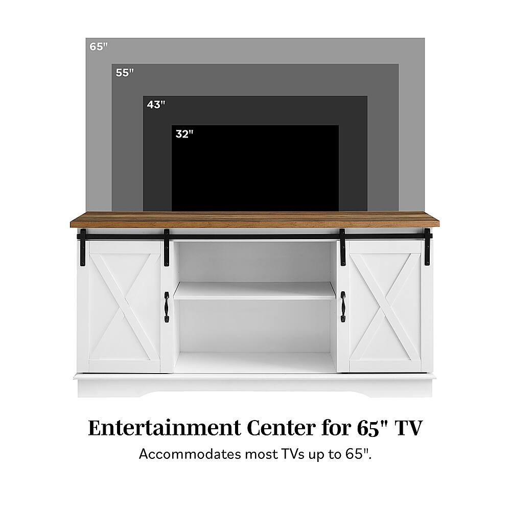 Alt View 15. Walker Edison - 58" Modern Farmhouse Sliding Door TV Stand for Most TVs up to 65" - Bright White Brown.