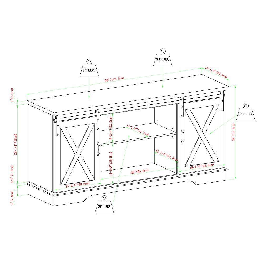 Alt View 18. Walker Edison - 58" Modern Farmhouse Sliding Door TV Stand for Most TVs up to 65" - Bright White Brown.