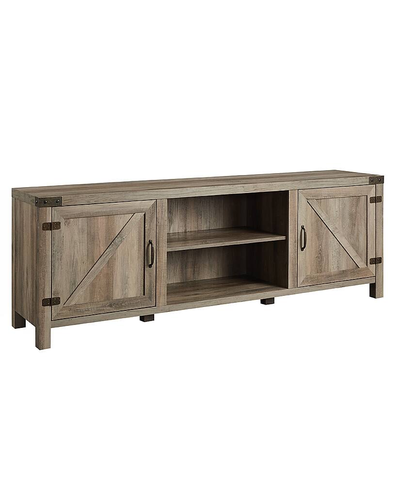 Angle. Walker Edison - 70" Modern Farmhouse Barn Door TV Stand for most TVs up to 80" - Grey Wash.