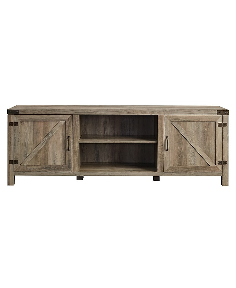 Front. Walker Edison - 70" Modern Farmhouse Barn Door TV Stand for most TVs up to 80" - Grey Wash.