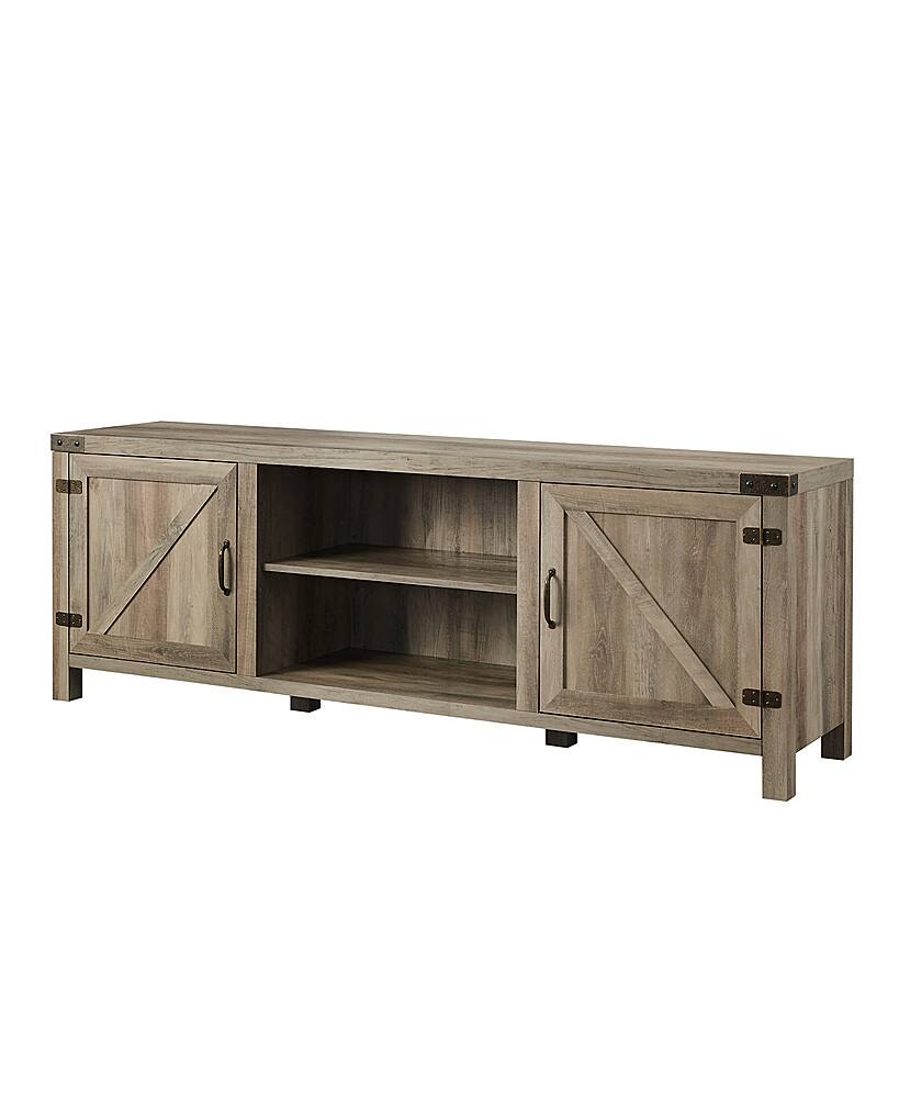 Left. Walker Edison - 70" Modern Farmhouse Barn Door TV Stand for most TVs up to 80" - Grey Wash.