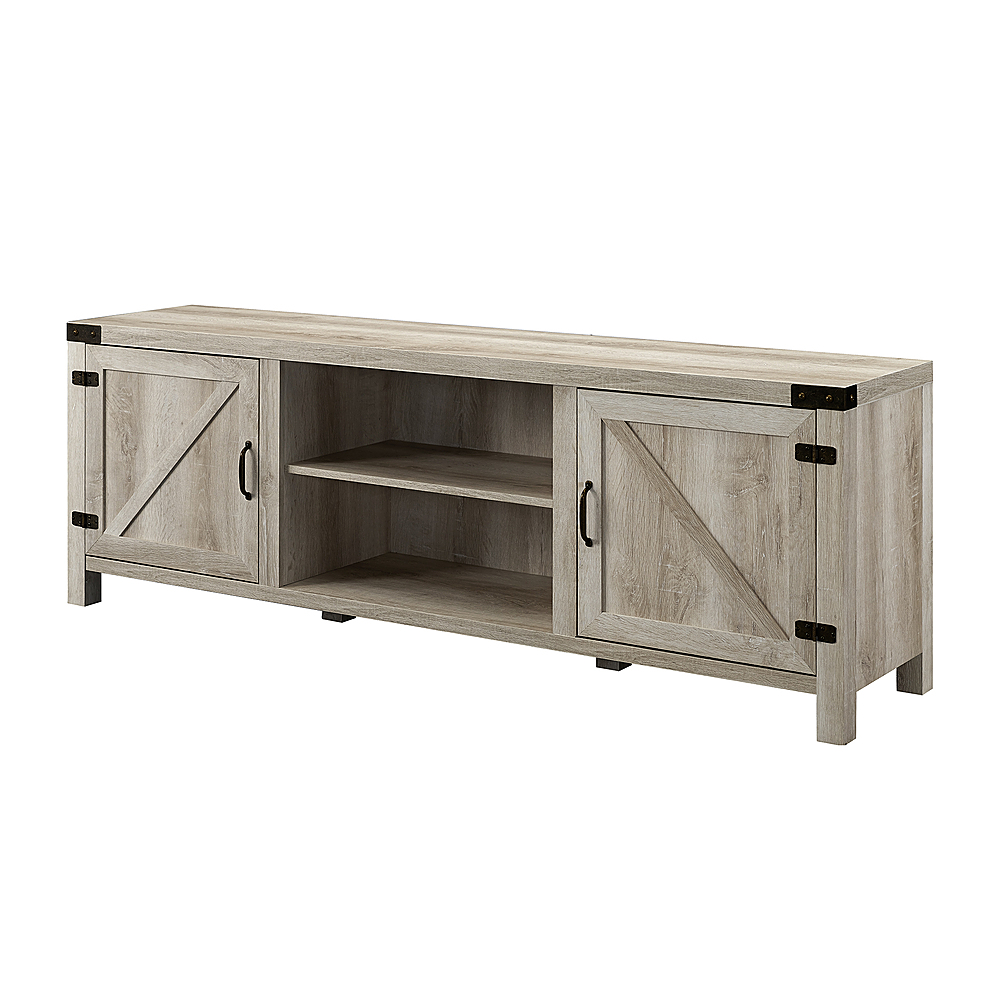 Left View: Walker Edison - Farmhouse Barn Door TV Stand for most TVs up to 80" - White Oak