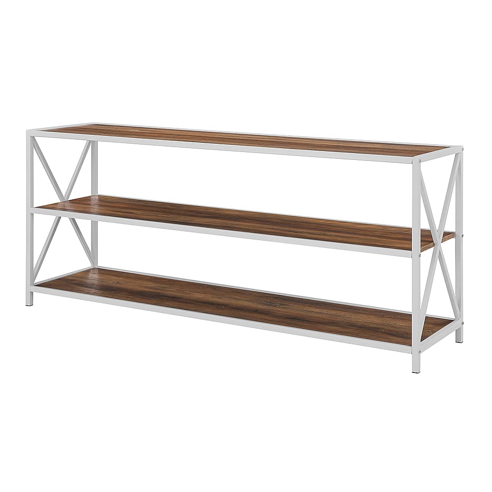 Left View: Walker Edison - Industrial Metal and Wood 3-Shelf Bookcase - Rustic Oak/White Metal