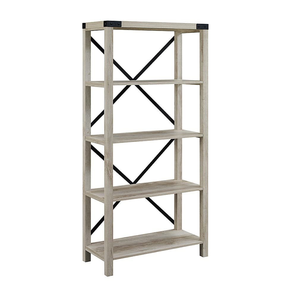 Angle. Walker Edison - 64" Farmhouse 4-Shelf Bookcase - White Oak.