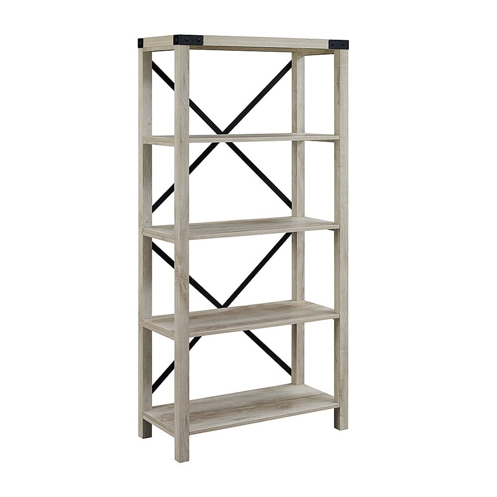 Angle View: Walker Edison - Farmhouse 4-Shelf Bookcase - White Oak