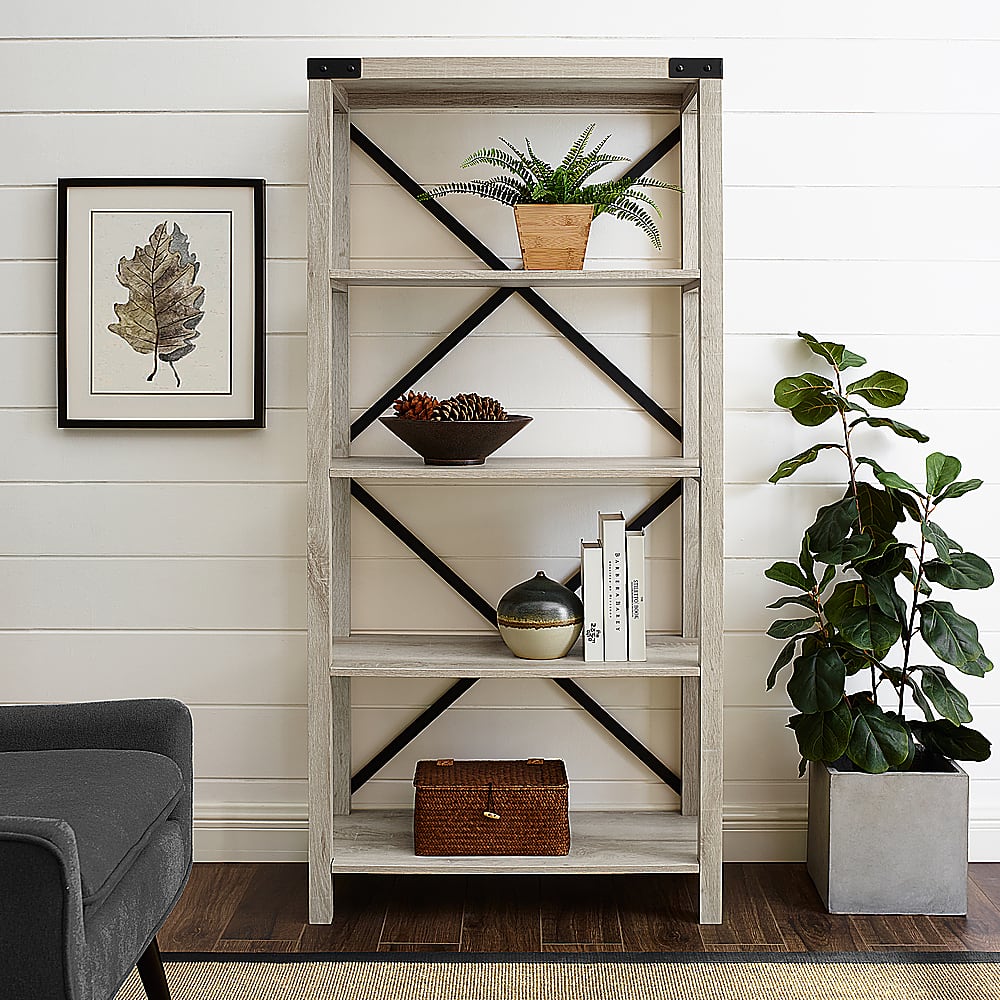 Alt View 11. Walker Edison - 64" Farmhouse 4-Shelf Bookcase - White Oak.
