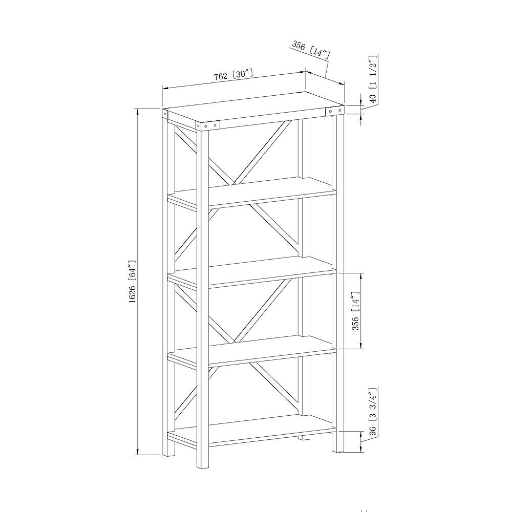 Alt View 13. Walker Edison - 64" Farmhouse 4-Shelf Bookcase - White Oak.