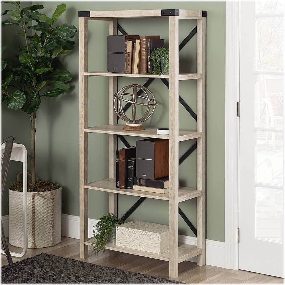 Alt View 14. Walker Edison - 64" Farmhouse 4-Shelf Bookcase - White Oak.