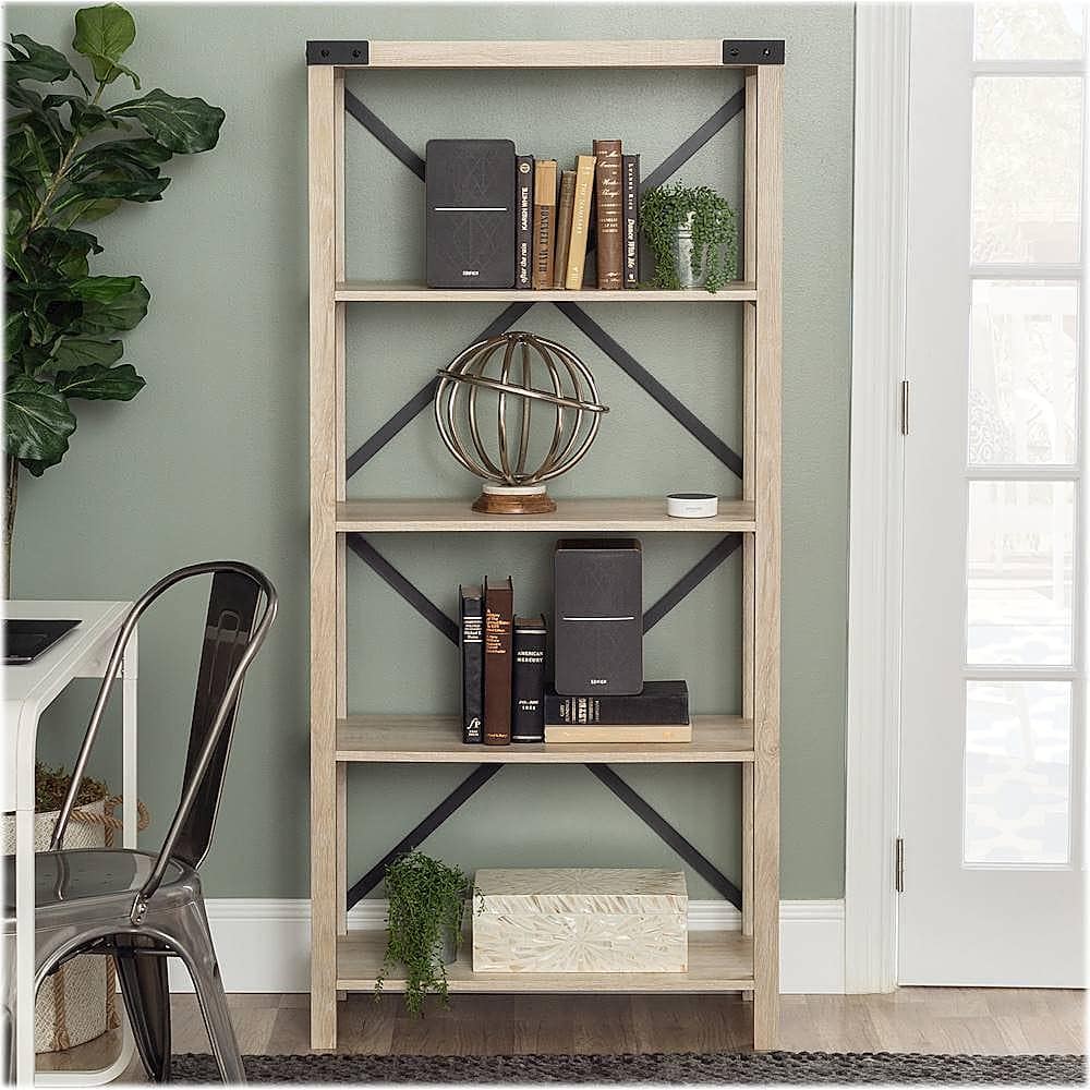 Alt View 15. Walker Edison - 64" Farmhouse 4-Shelf Bookcase - White Oak.