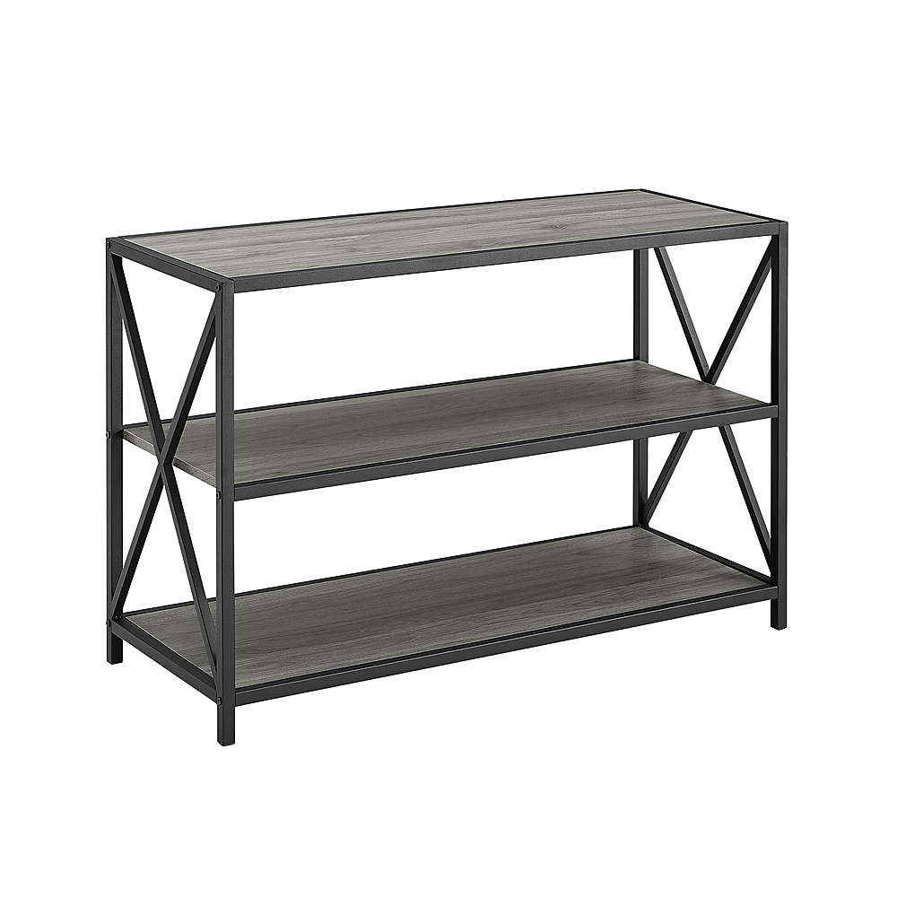 Angle View: Walker Edison - Industrial Metal and Wood 3-Shelf Bookcase - Slate Grey