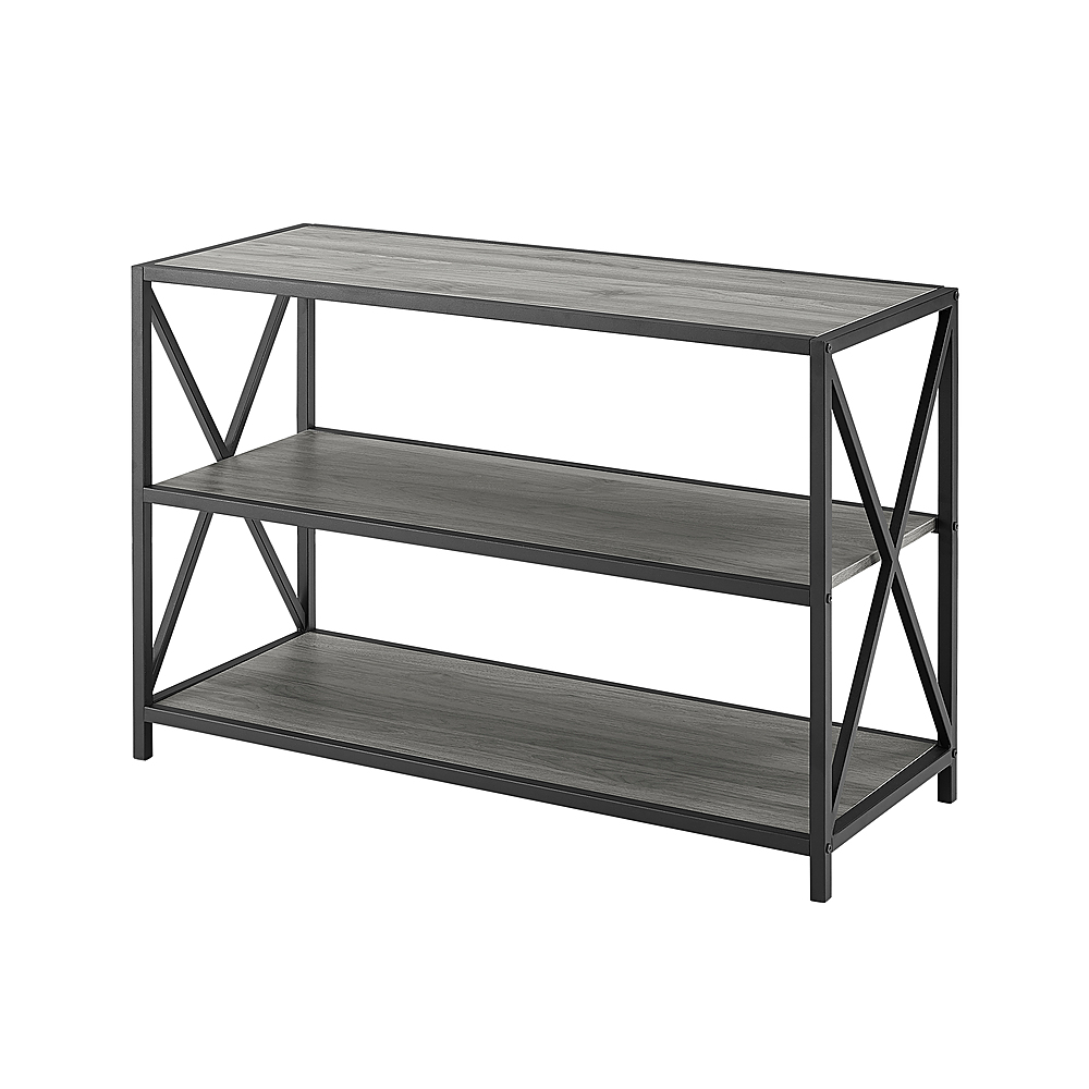 Left View: Walker Edison - Industrial Metal and Wood 3-Shelf Bookcase - Slate Grey
