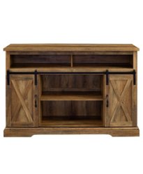 Walker Edison - Sliding Barn Door Highboy Storage Console for Most TVs Up to 56" - Rustic Oak - Front_Zoom