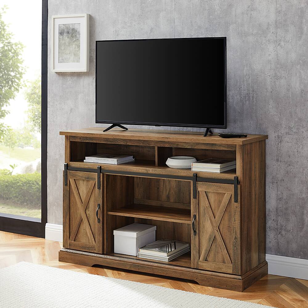 Alt View 13. Walker Edison - Sliding Barn Door Highboy Storage Console for Most TVs Up to 56" - Rustic Oak.