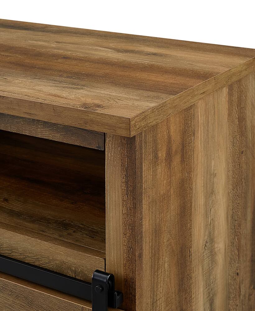 Alt View 3. Walker Edison - Sliding Barn Door Highboy Storage Console for Most TVs Up to 56" - Rustic Oak.
