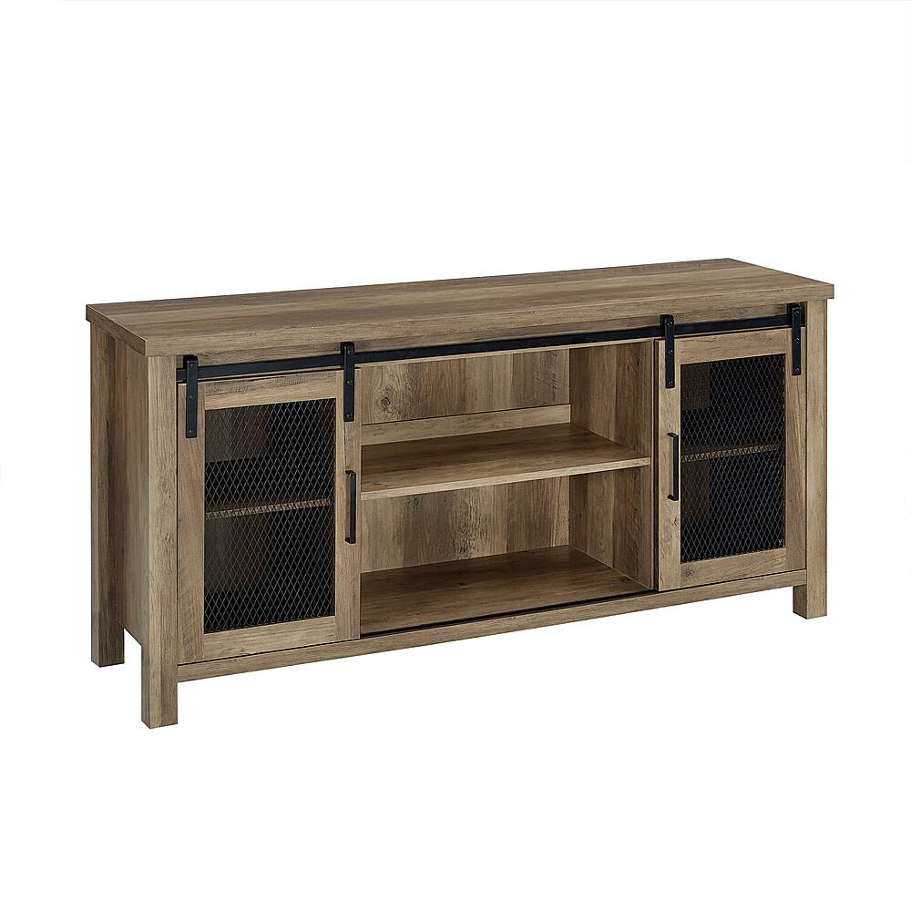 Angle View: Walker Edison - Sliding Door TV Stand for Most TVs Up to 64" - Rustic Oak