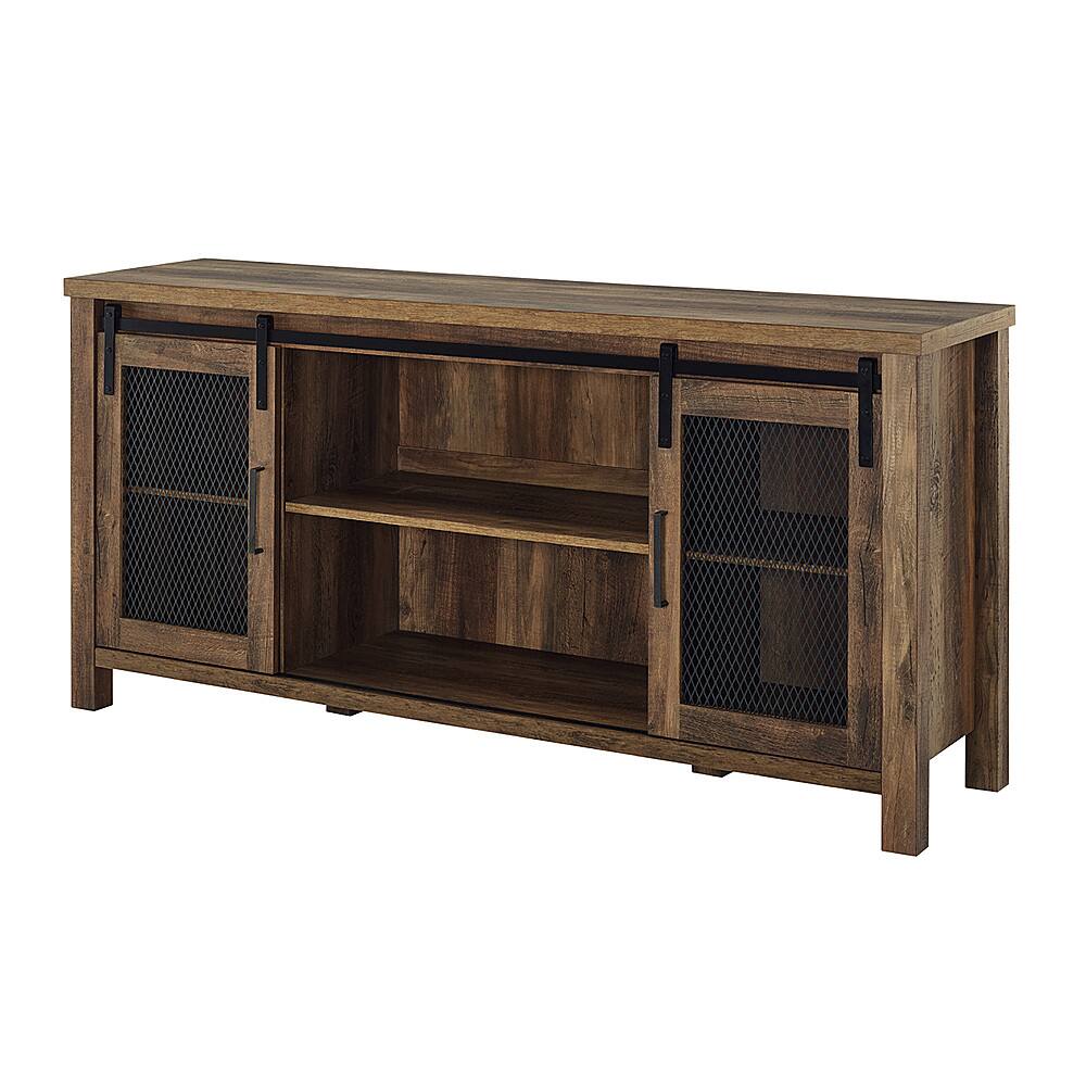 Left View: Walker Edison - Sliding Door TV Stand for Most TVs Up to 64" - Rustic Oak