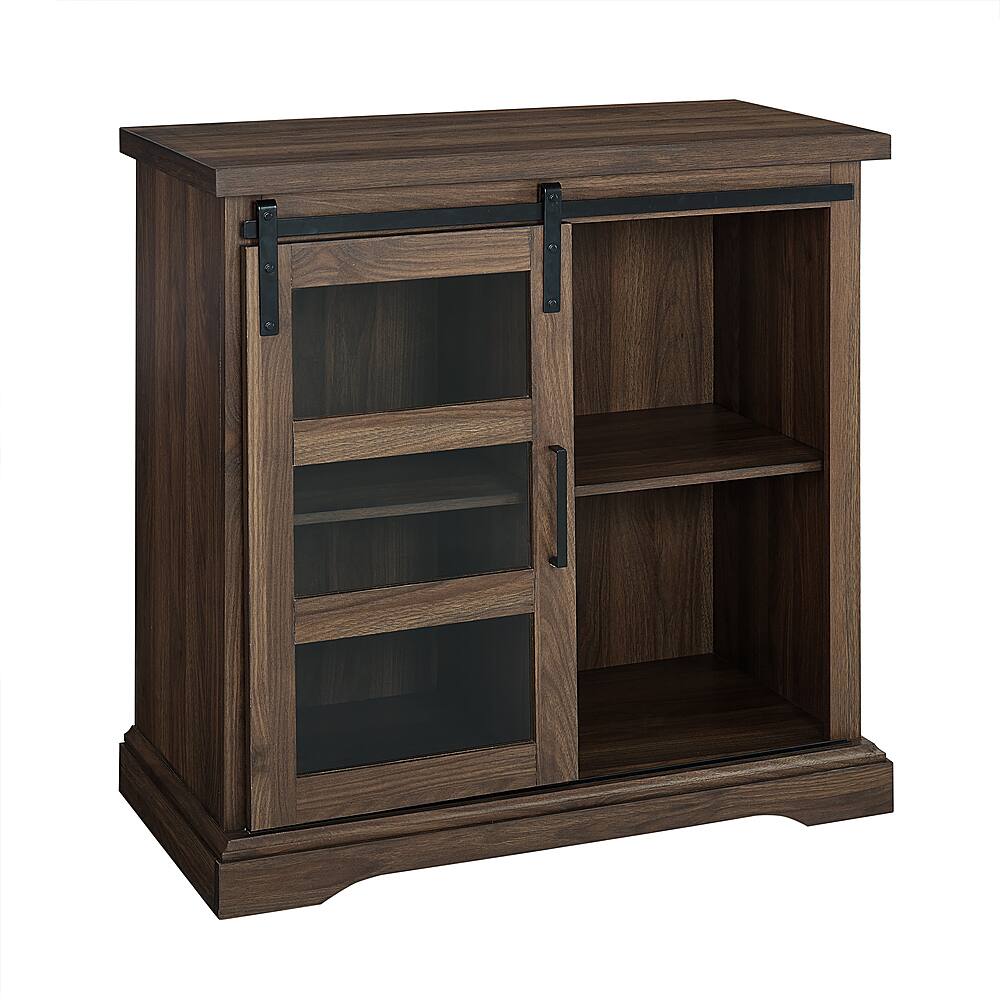 Angle View: Walker Edison - Sliding Glass Door Modern Buffet Cabinet - Dark Walnut