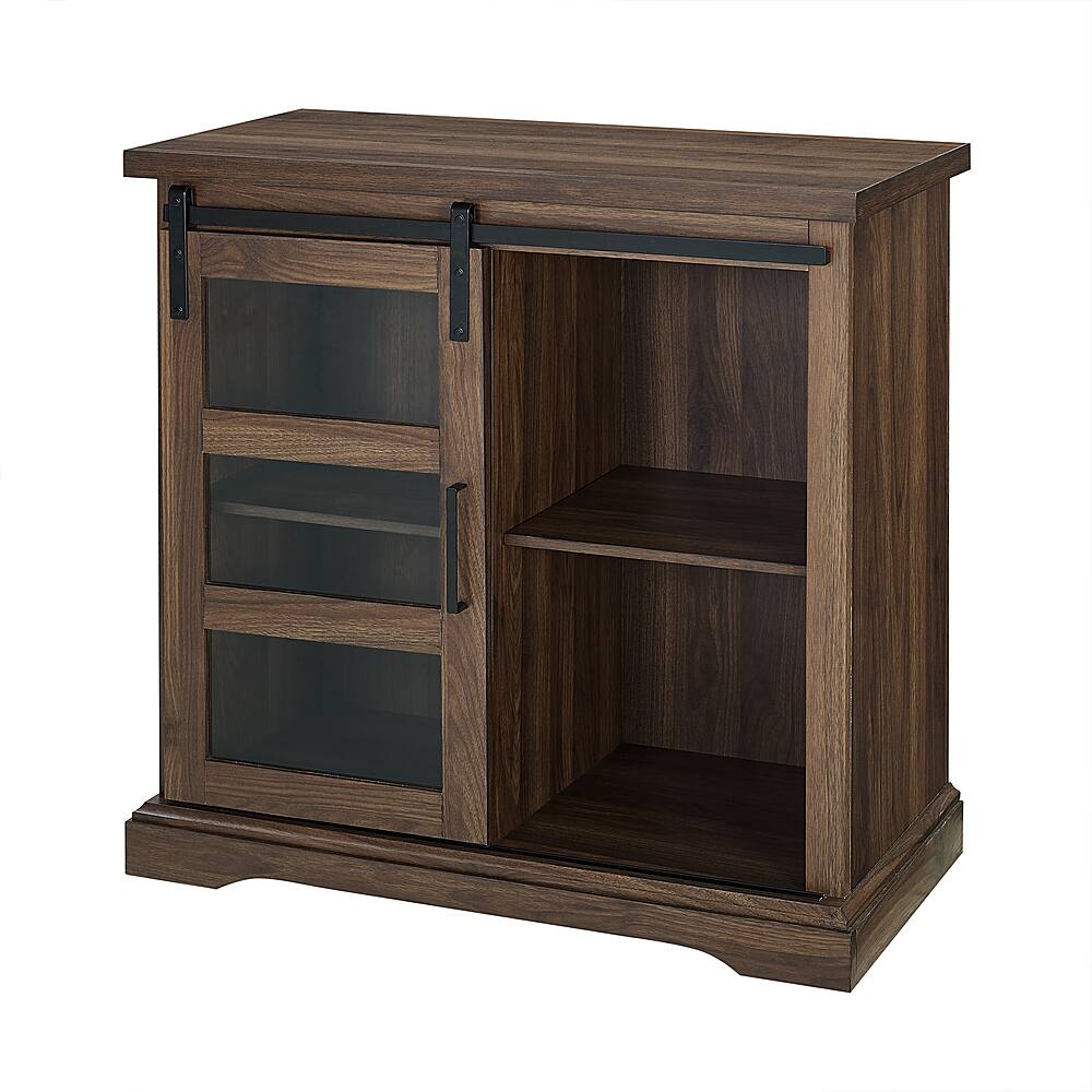 Left View: Walker Edison - Sliding Glass Door Modern Buffet Cabinet - Dark Walnut