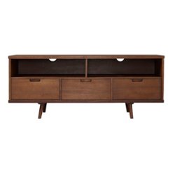 Walker Edison - 58" Mid-Century Modern 3-Drawer Wood TV Stand for TVs up to 65" - Walnut - Front_Zoom