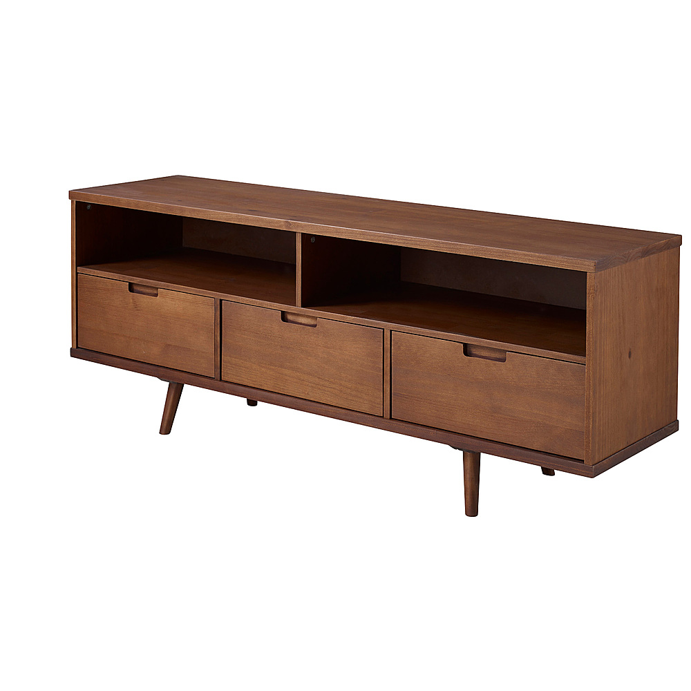 Angle View: Walker Edison - 58" Mid-Century Modern 3-Drawer Wood TV Stand for TVs up to 65" - Walnut