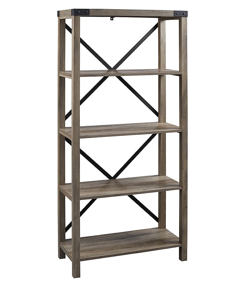 Angle. Walker Edison - 64" Farmhouse 4-Shelf Bookcase - Grey Wash.