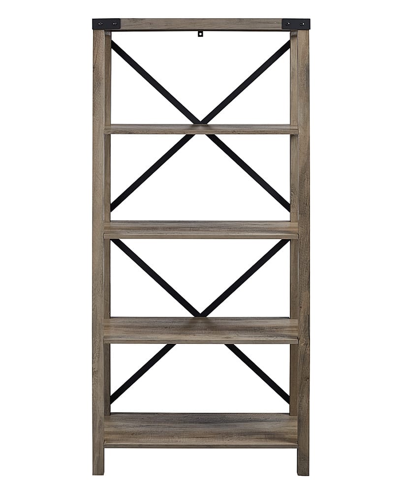 Walker Edison - 64" Farmhouse 4-Shelf Bookcase - Grey Wash - Front_Zoom