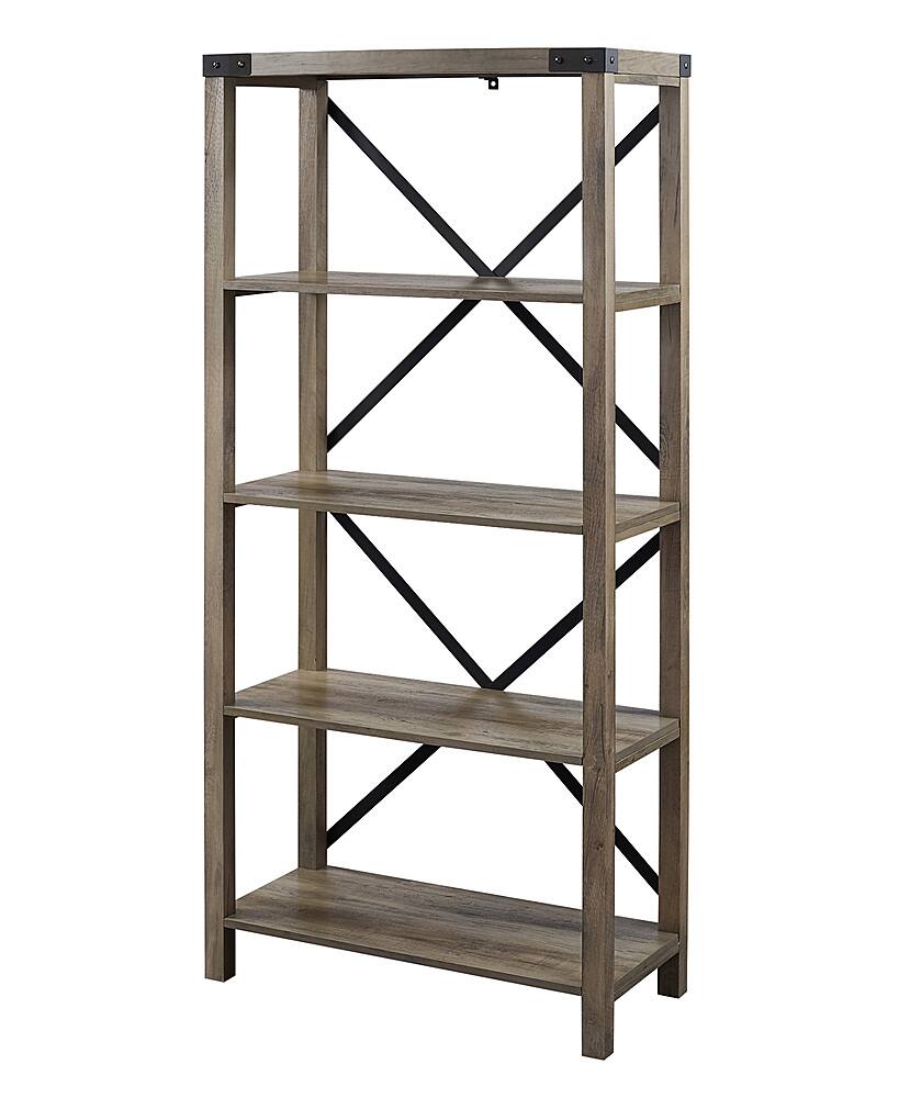 Left View: Walker Edison - Farmhouse 4-Shelf Bookcase - Grey Wash